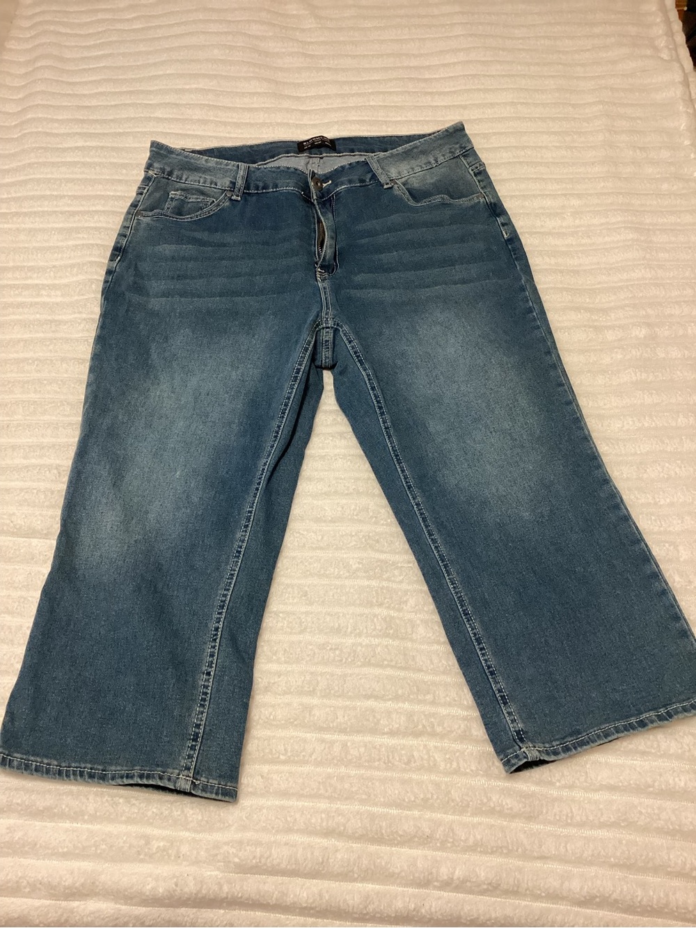 BloomChic Mid-Rise Wide-Leg Blue Denim Cropped Jeans, size 16, EUC